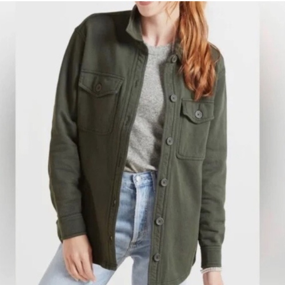 Good American Women's 00/0 Green Heavyweight Terry Shirt Jacket